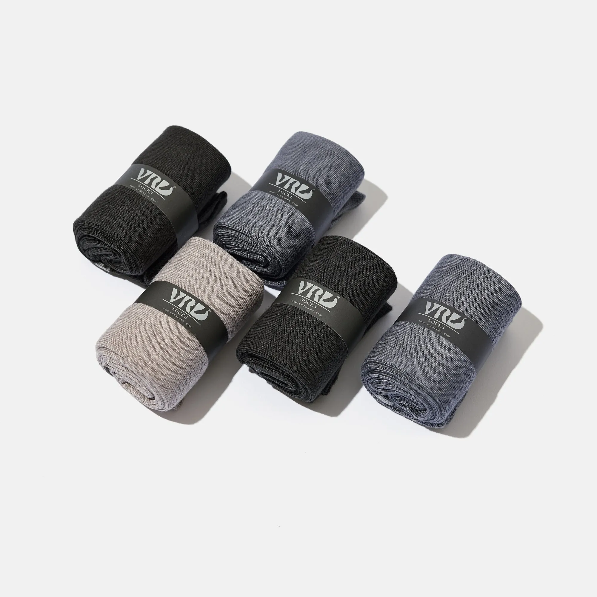 Men's Bamboo Dress Socks • Assorted Plain Pack of 5 Pairs • Grey Mix-1