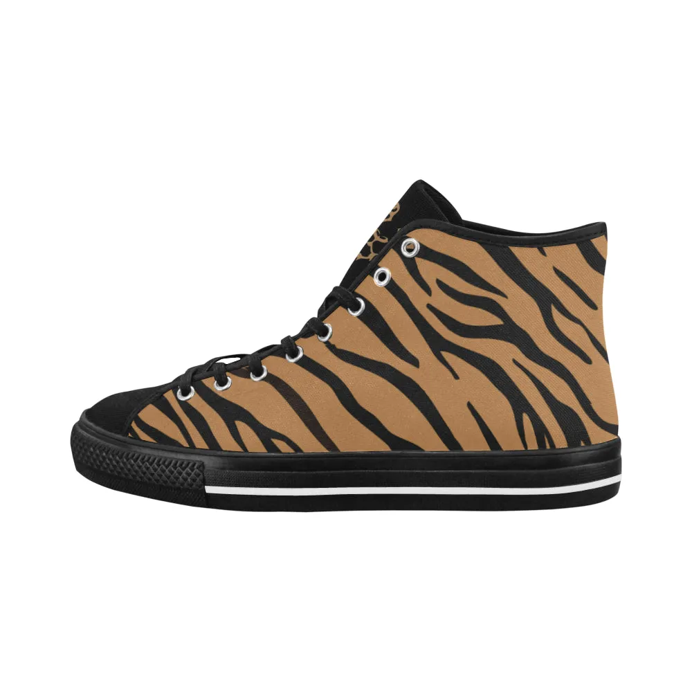 Men's Big Size Tiger Face Print High Top Canvas Shoes