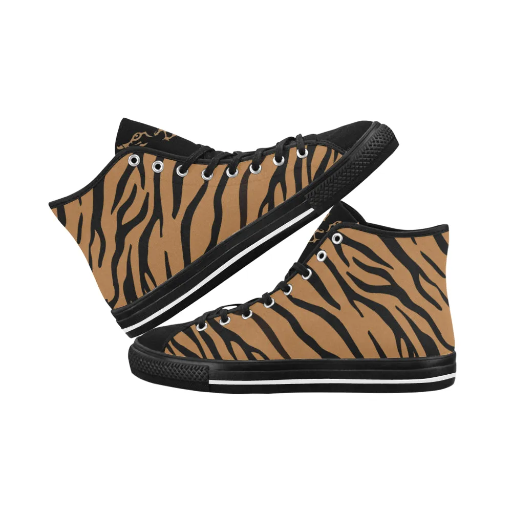 Men's Big Size Tiger Face Print High Top Canvas Shoes