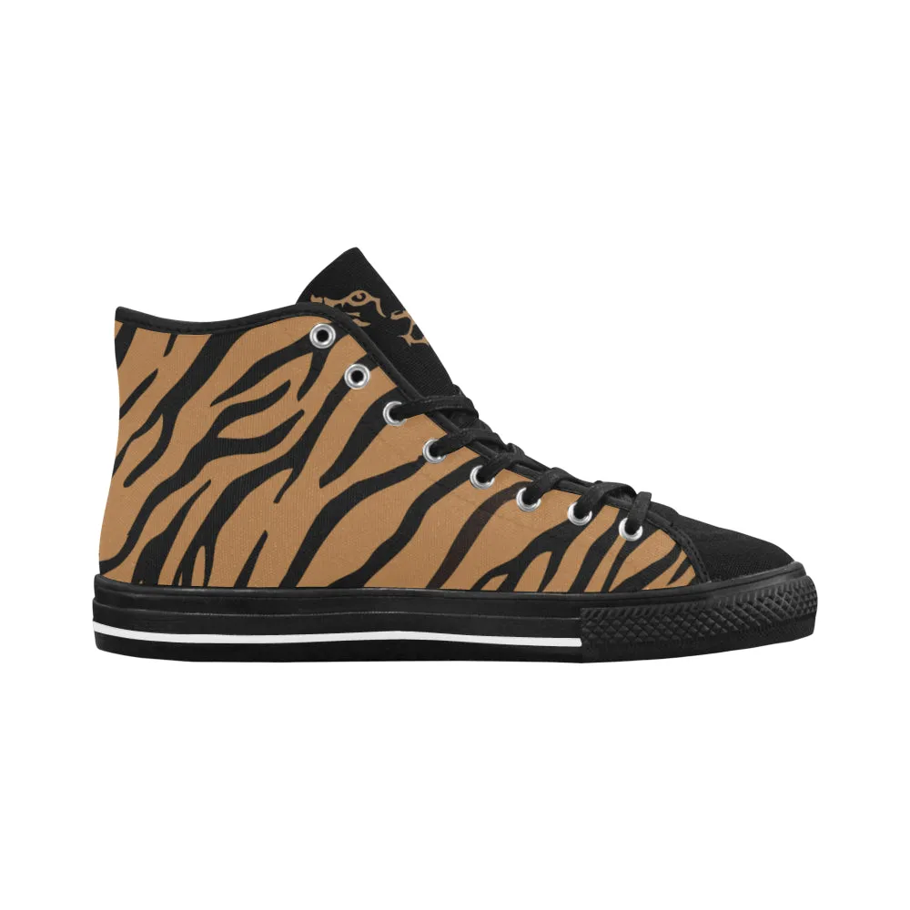 Men's Big Size Tiger Face Print High Top Canvas Shoes