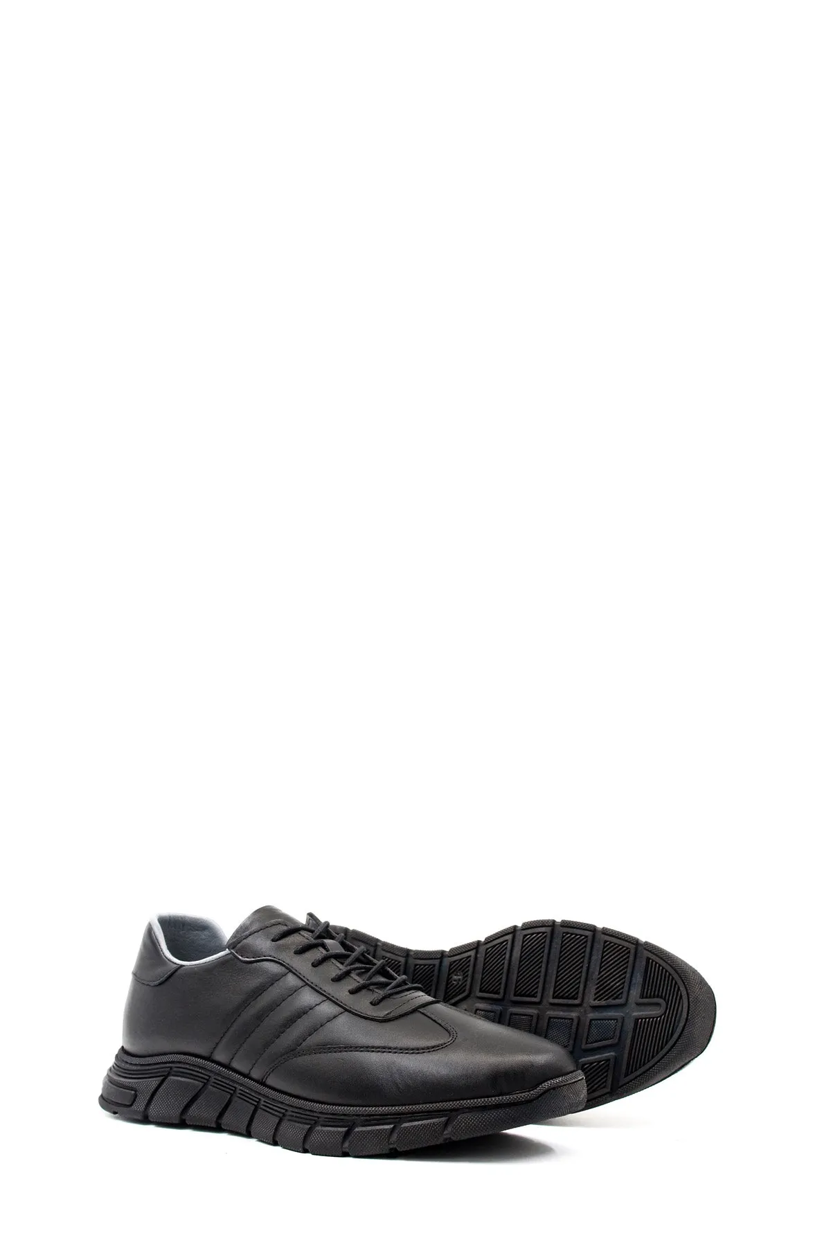 Men's Black Leather Athletic Comfort Shoes-Wessi