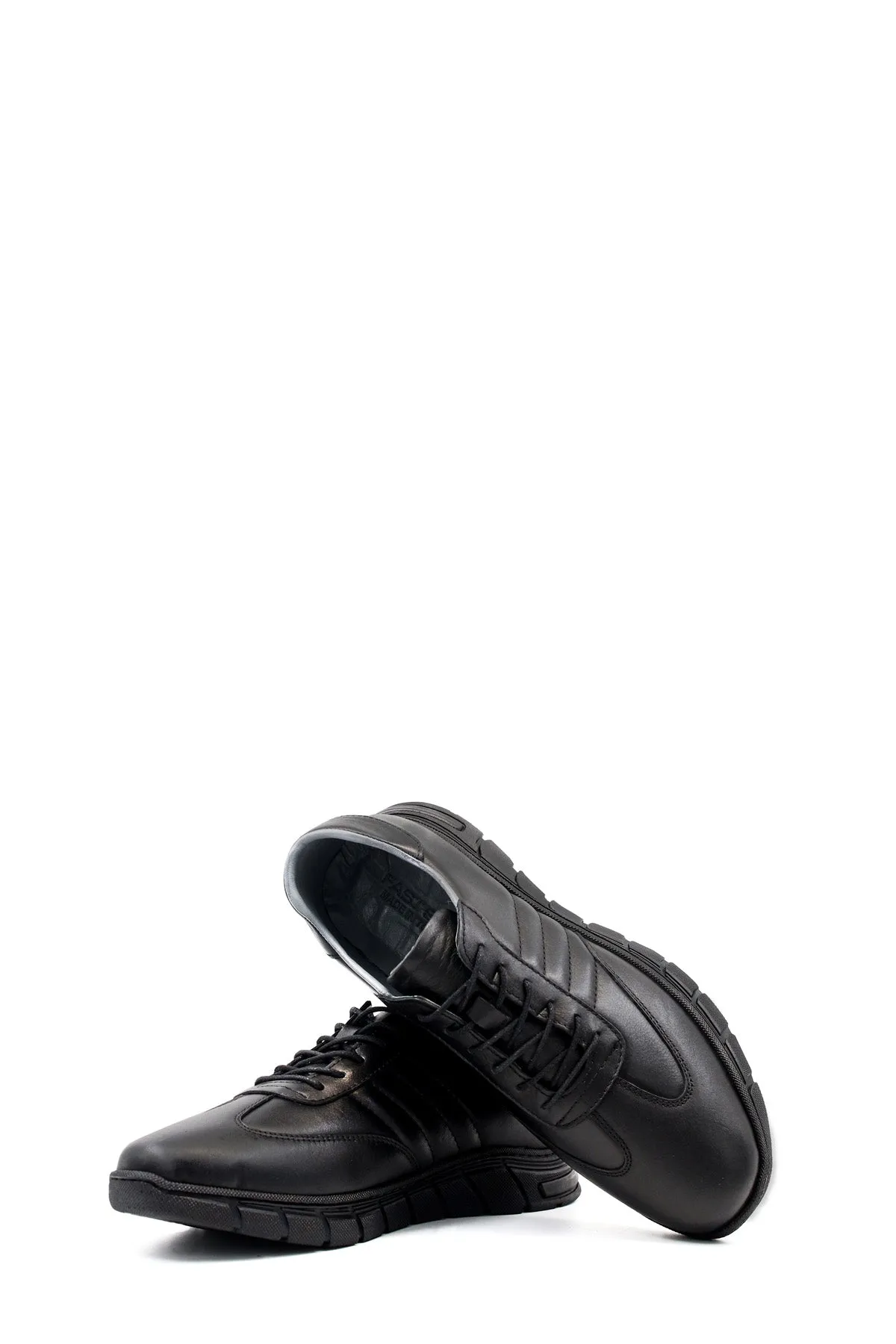 Men's Black Leather Athletic Comfort Shoes-Wessi