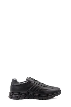 Men's Black Leather Athletic Comfort Shoes-Wessi