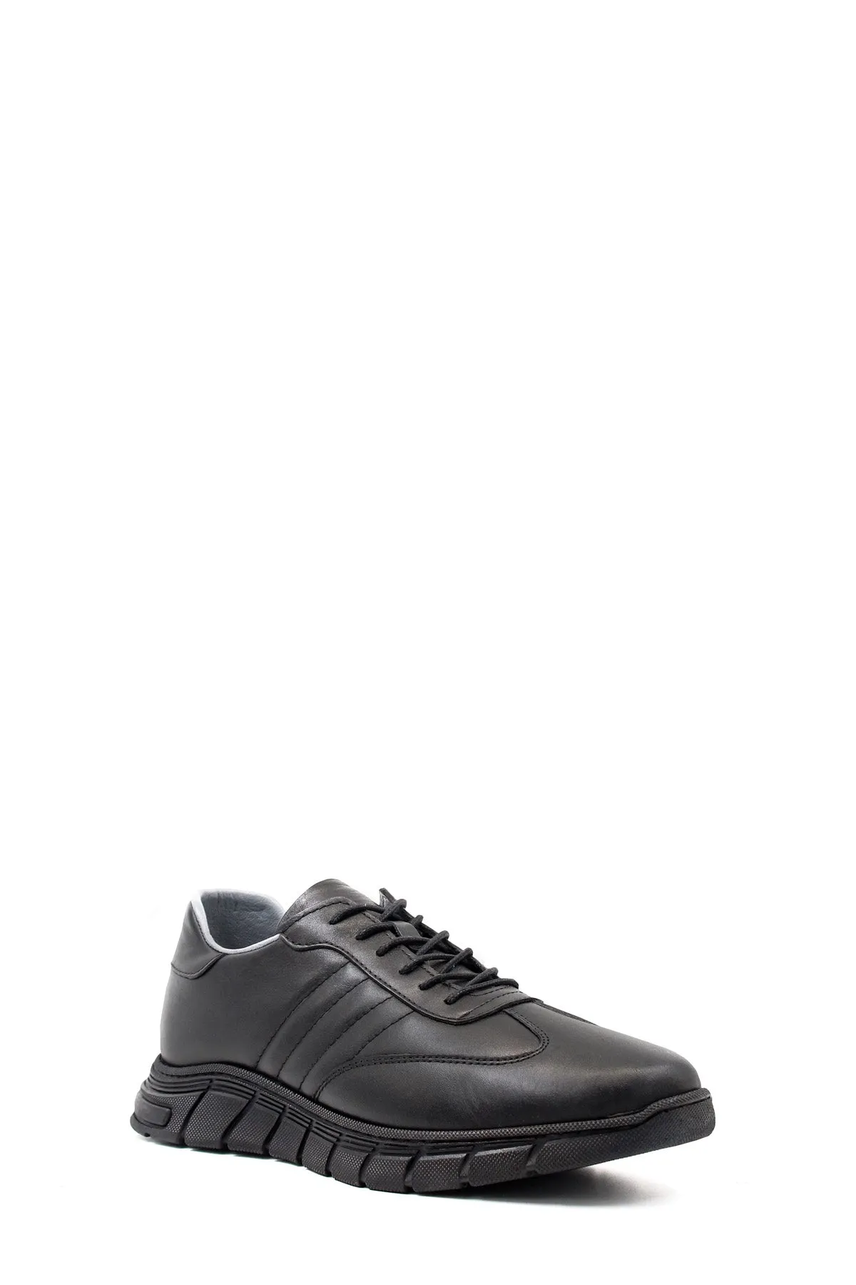Men's Black Leather Athletic Comfort Shoes-Wessi