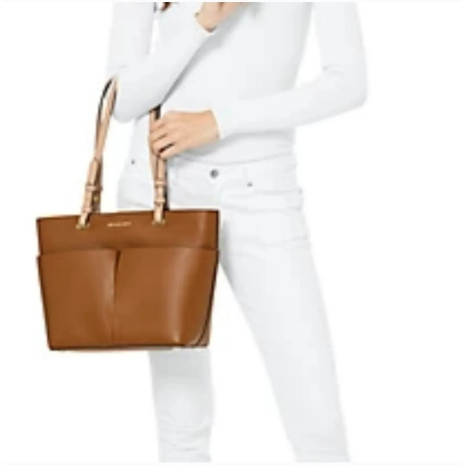 Michael Kors BEDFORD Pebble Leather Pocket Tote ACORN/GOLD