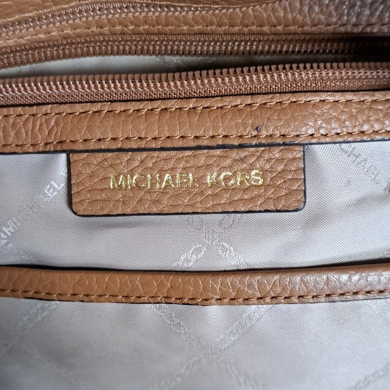 Michael Kors BEDFORD Pebble Leather Pocket Tote ACORN/GOLD