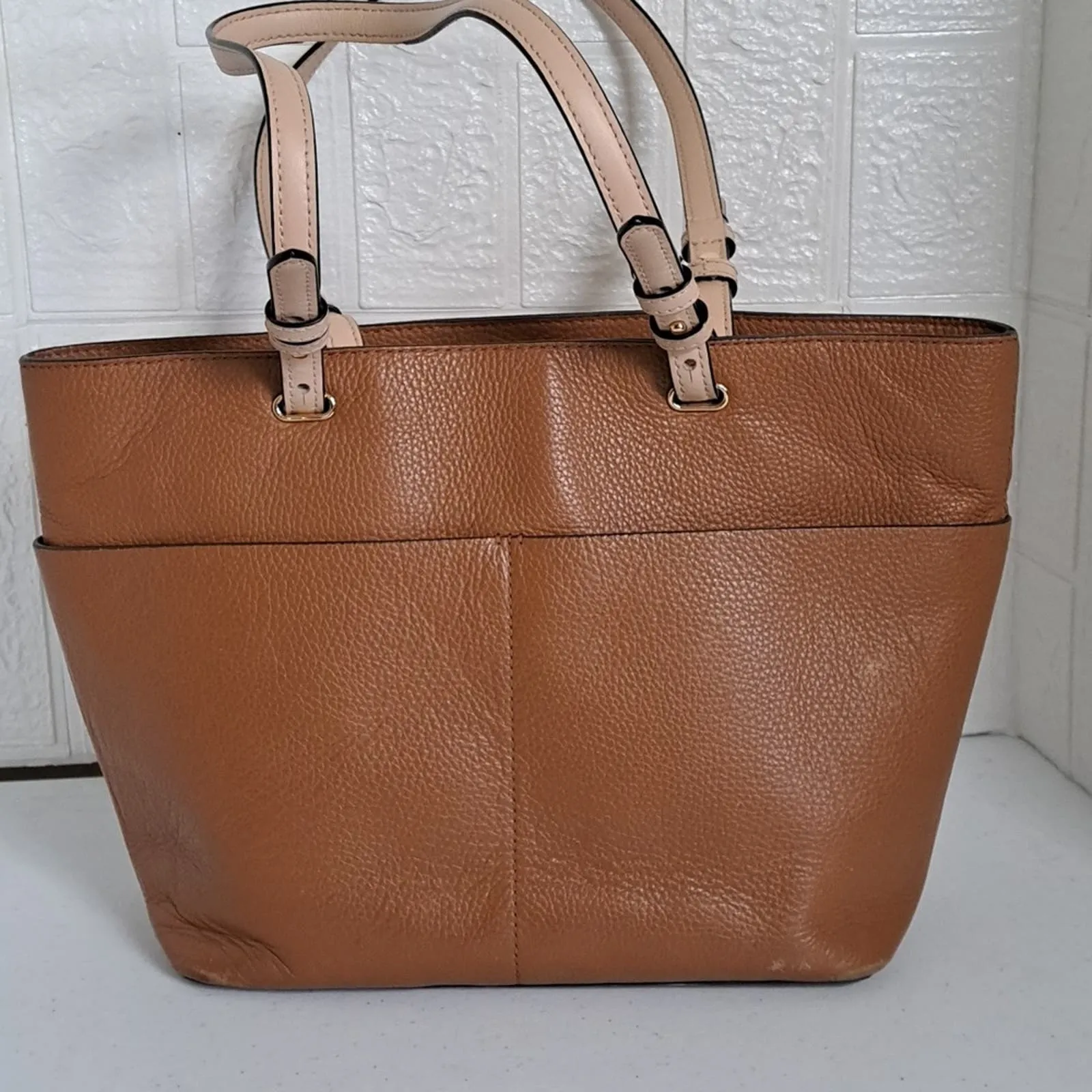 Michael Kors BEDFORD Pebble Leather Pocket Tote ACORN/GOLD