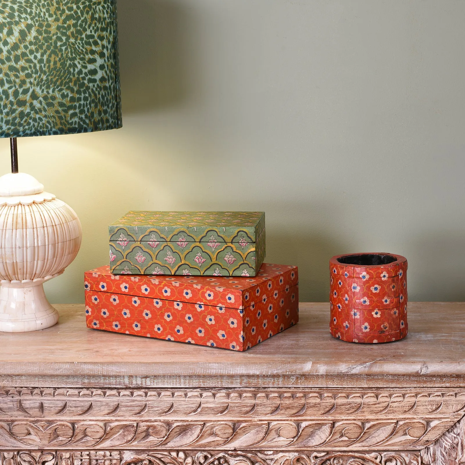 Painted Wooden Grain Measure Pencil Pot