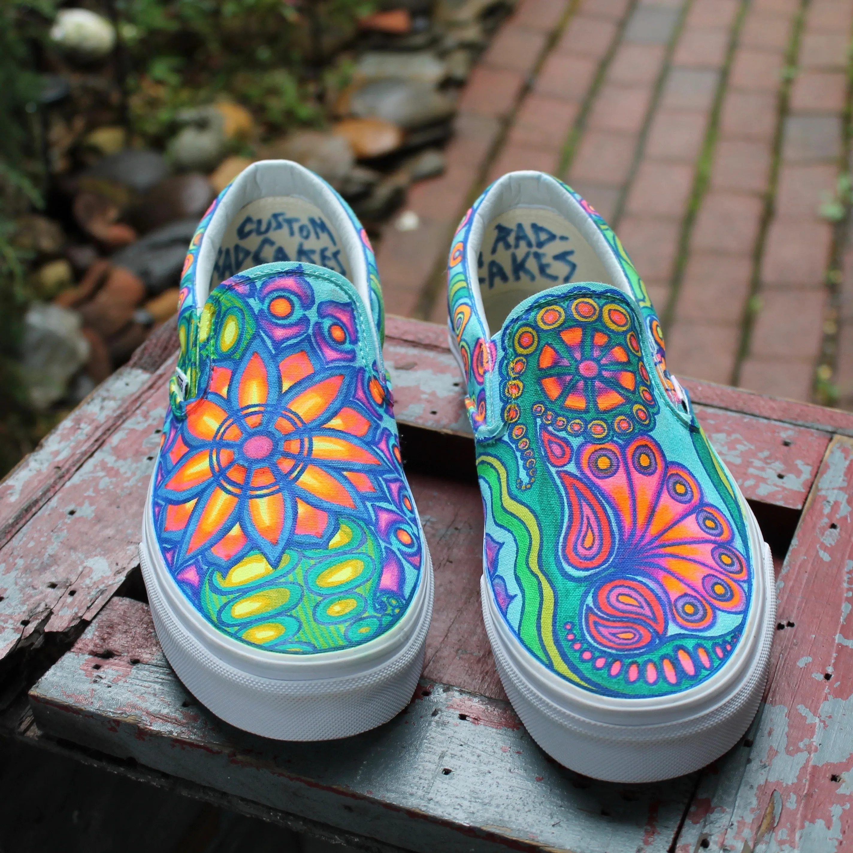 Psychedelic Flowers custom Vans Slip On Sneakers