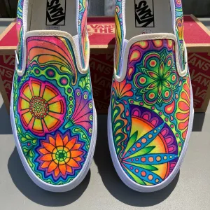 Psychedelic Flowers custom Vans Slip On Sneakers