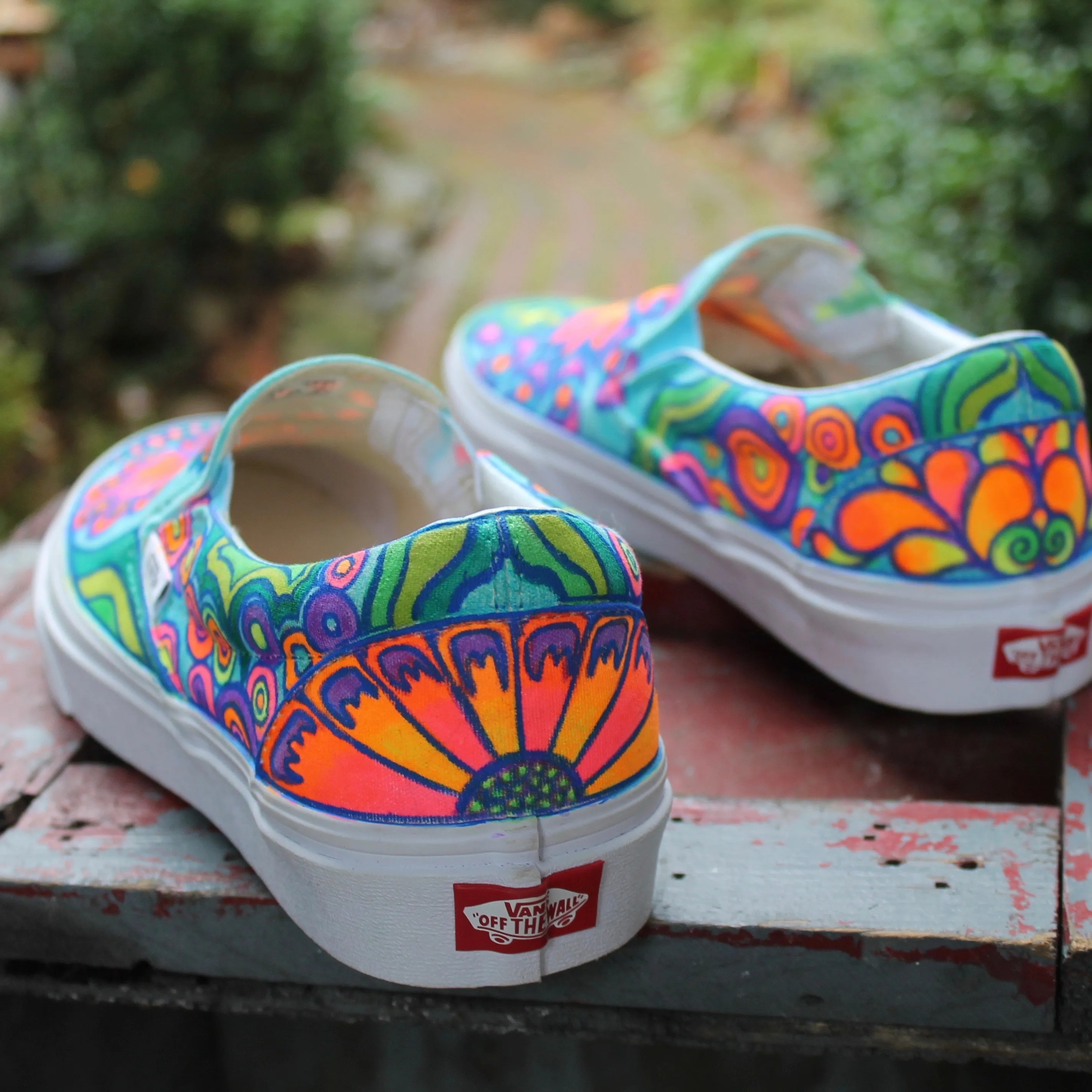 Psychedelic Flowers custom Vans Slip On Sneakers