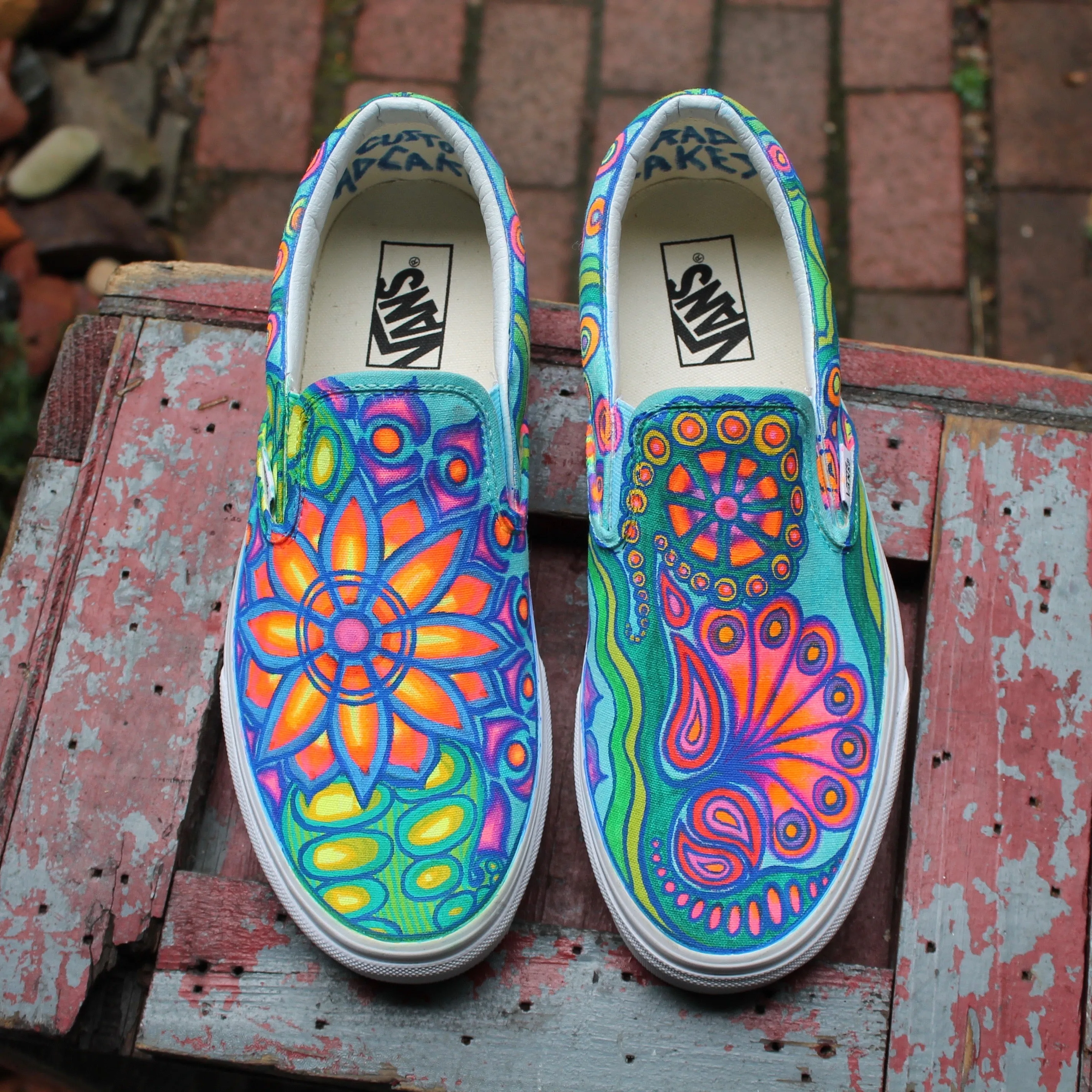 Psychedelic Flowers custom Vans Slip On Sneakers