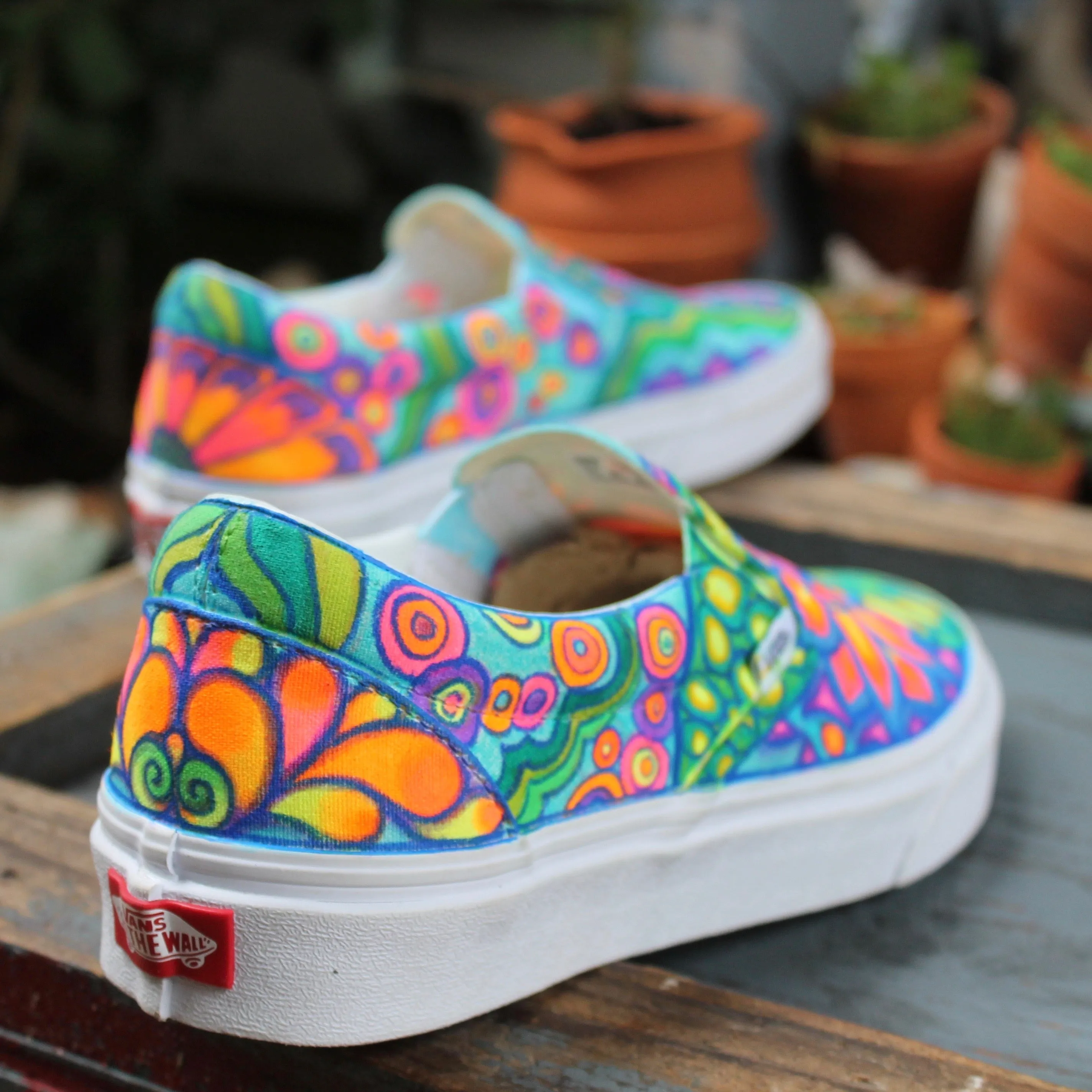 Psychedelic Flowers custom Vans Slip On Sneakers