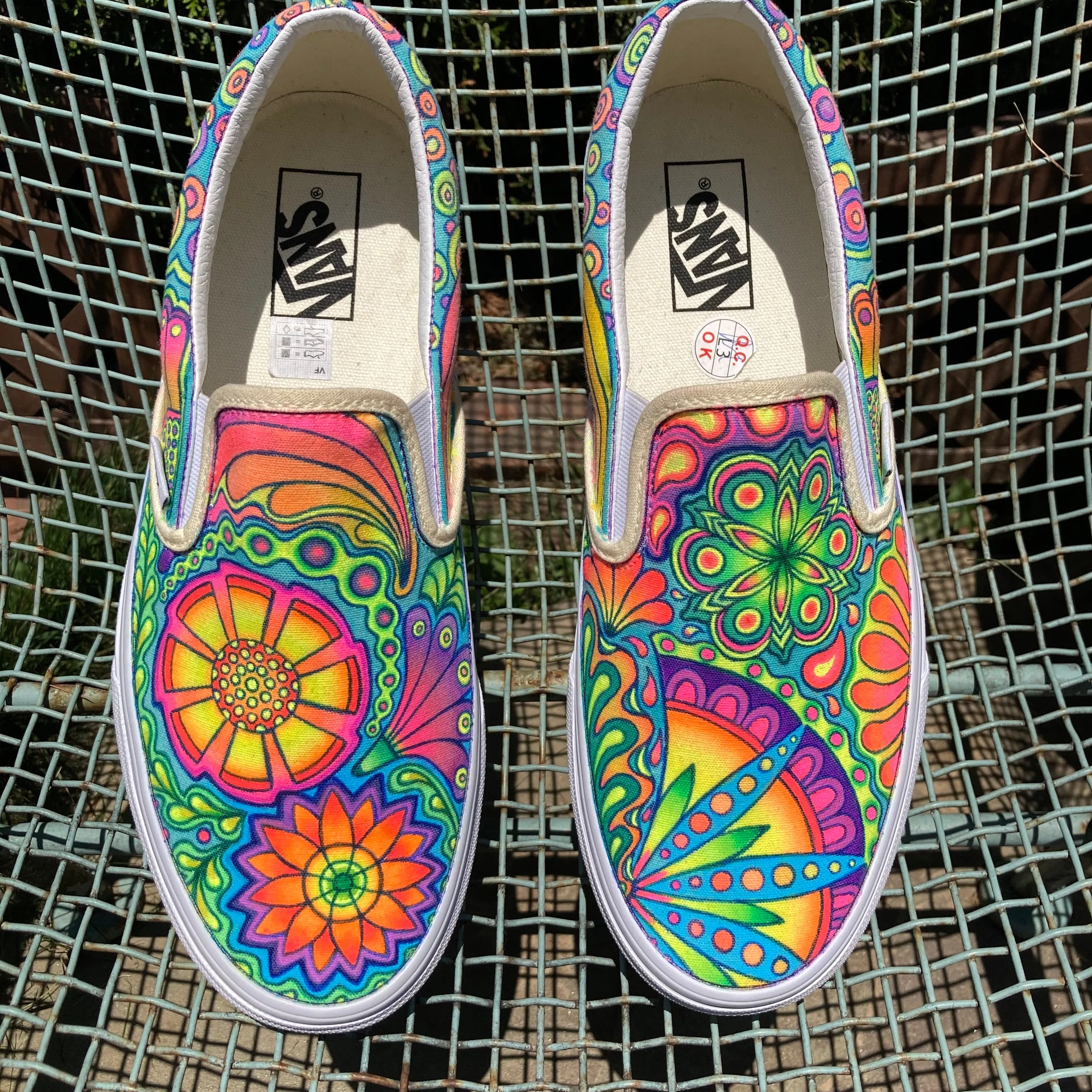 Psychedelic Flowers custom Vans Slip On Sneakers