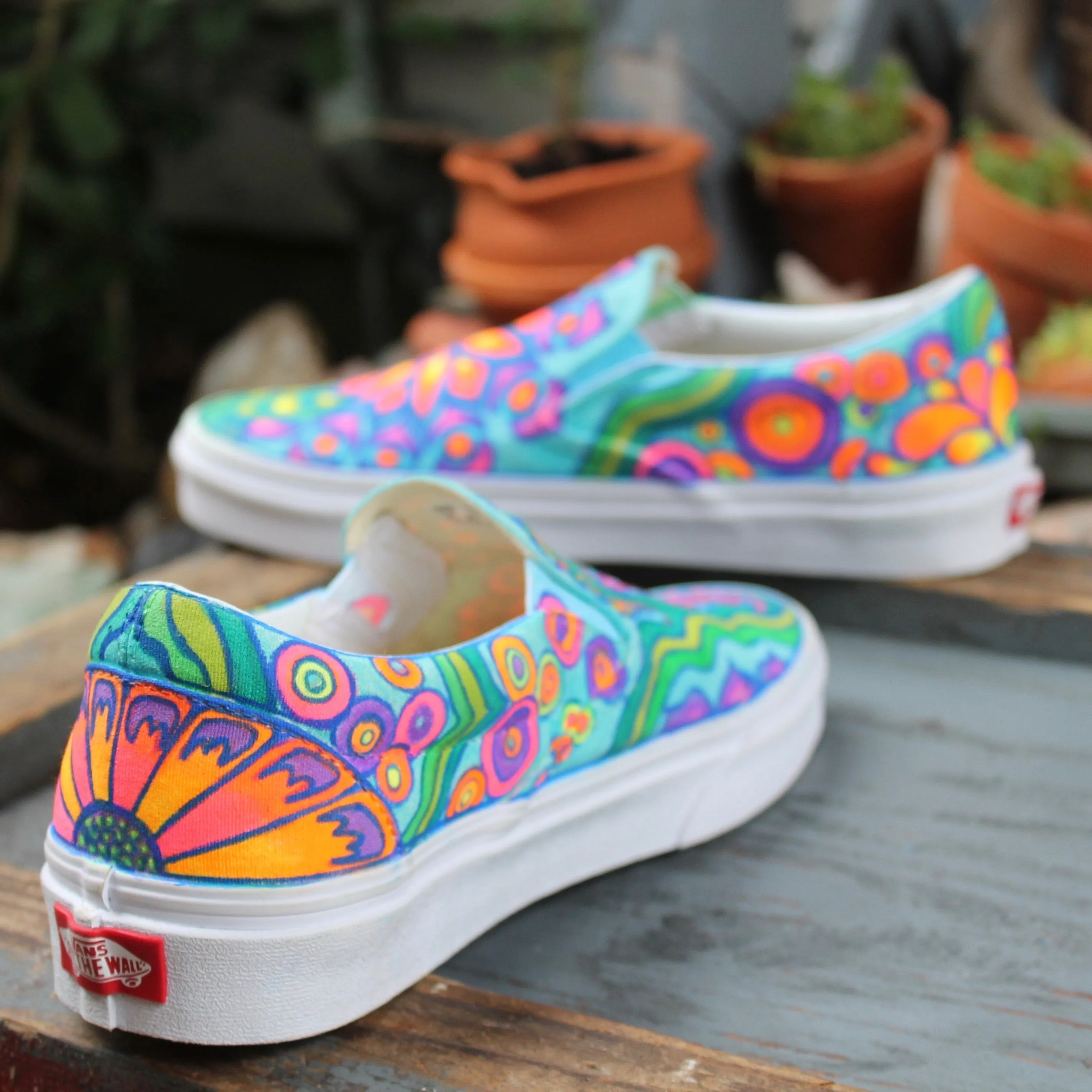 Psychedelic Flowers custom Vans Slip On Sneakers