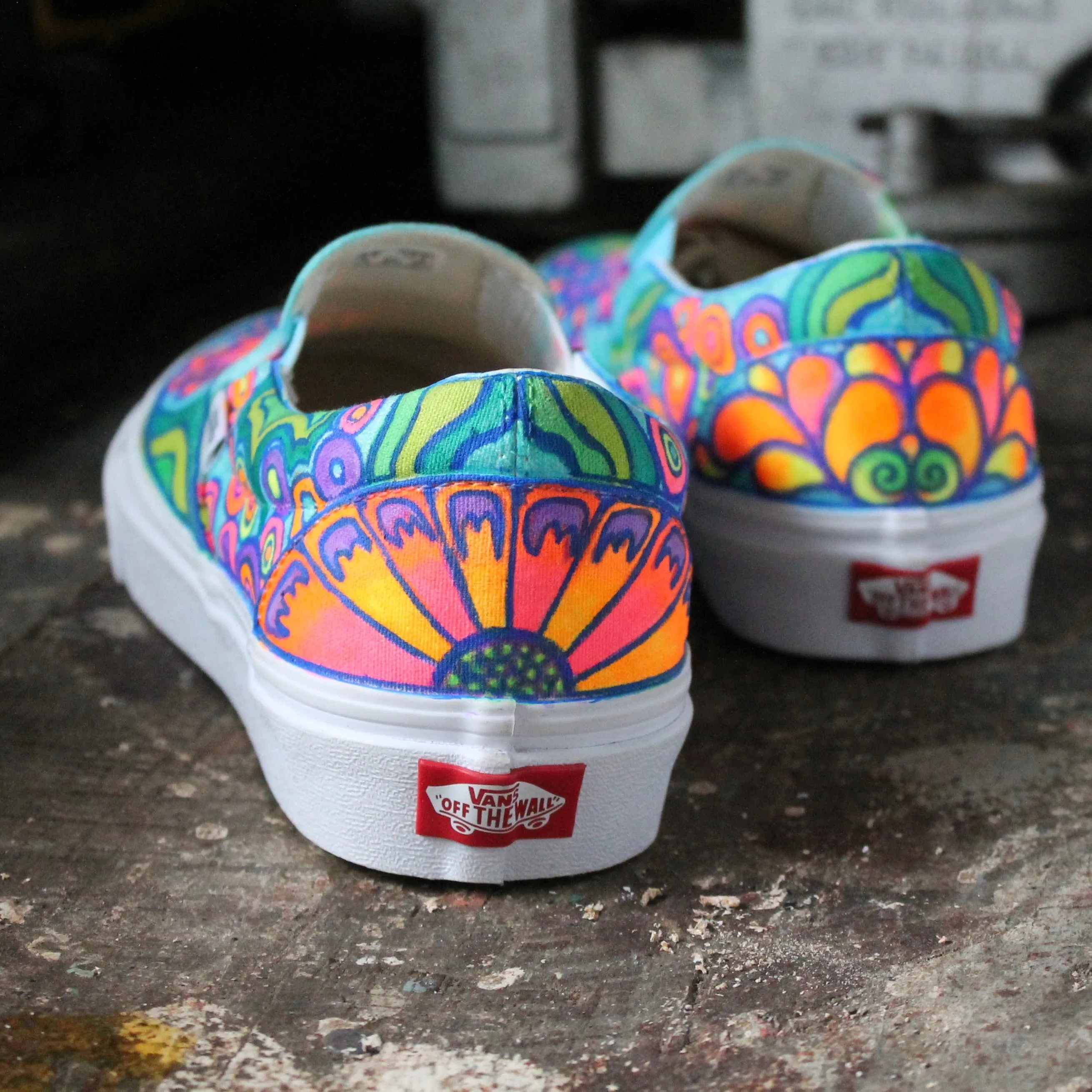 Psychedelic Flowers custom Vans Slip On Sneakers
