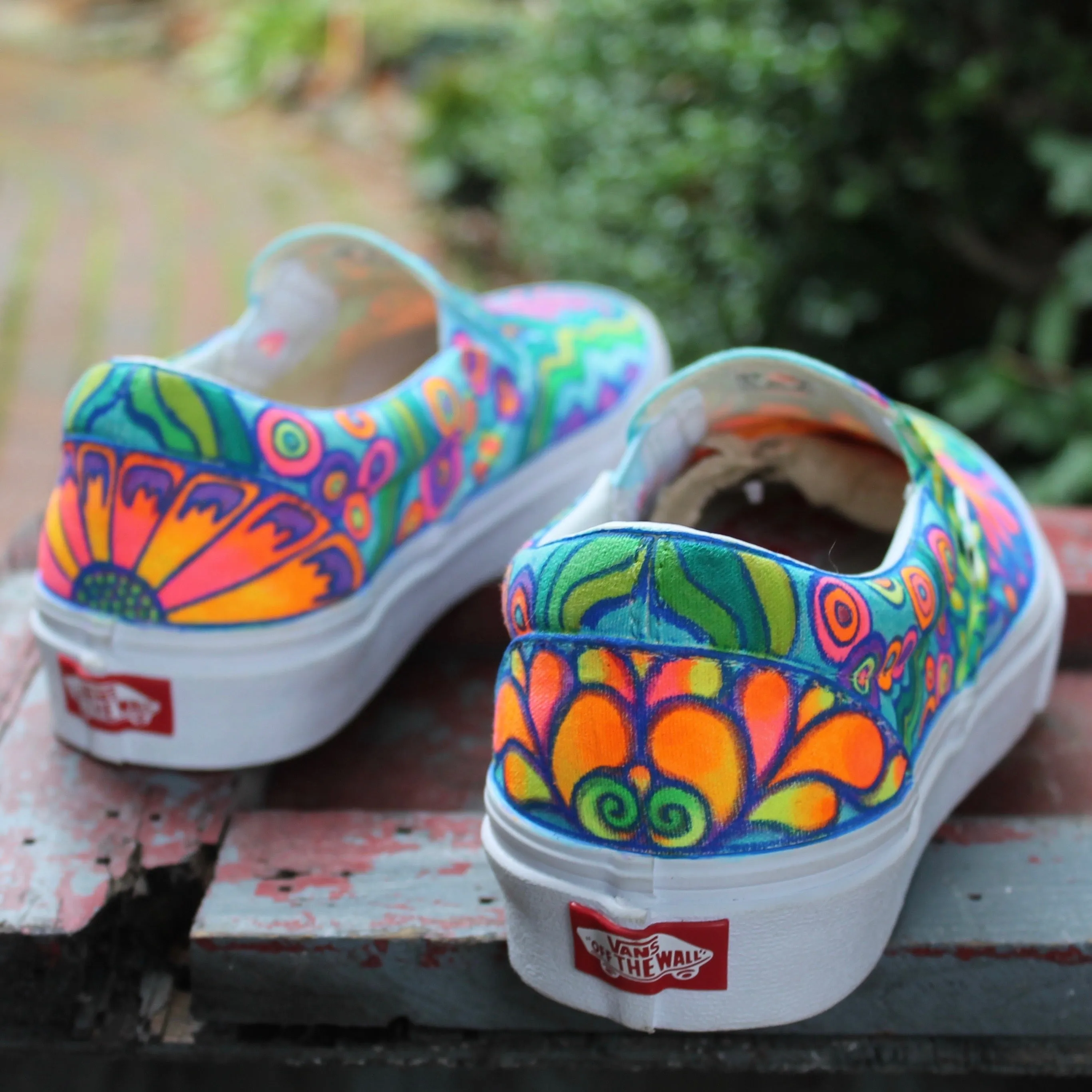 Psychedelic Flowers custom Vans Slip On Sneakers
