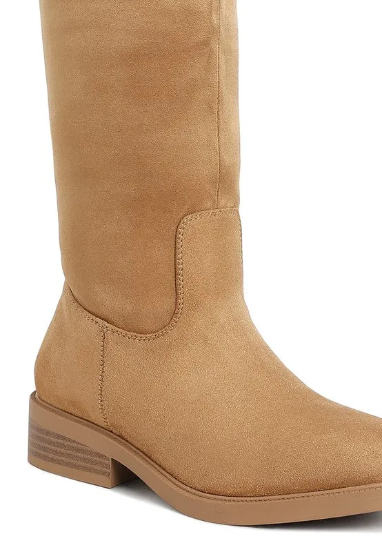 Round Toe Microfiber Calf Boots