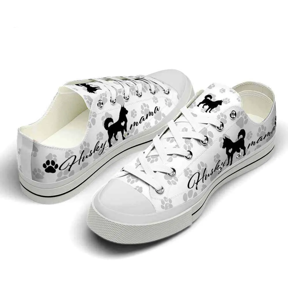 Siberian Husky Paws Pattern Low Top Shoes - Happy International Dog Day Canvas Sneaker, Dog Printed Shoes, Canvas Shoes For Men, Women