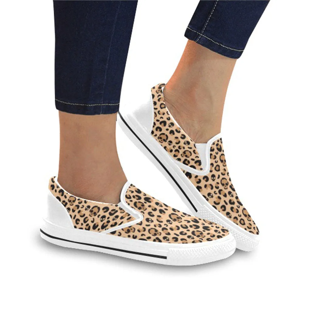 Skull Leopard Print Classic Slip-On Sneakers