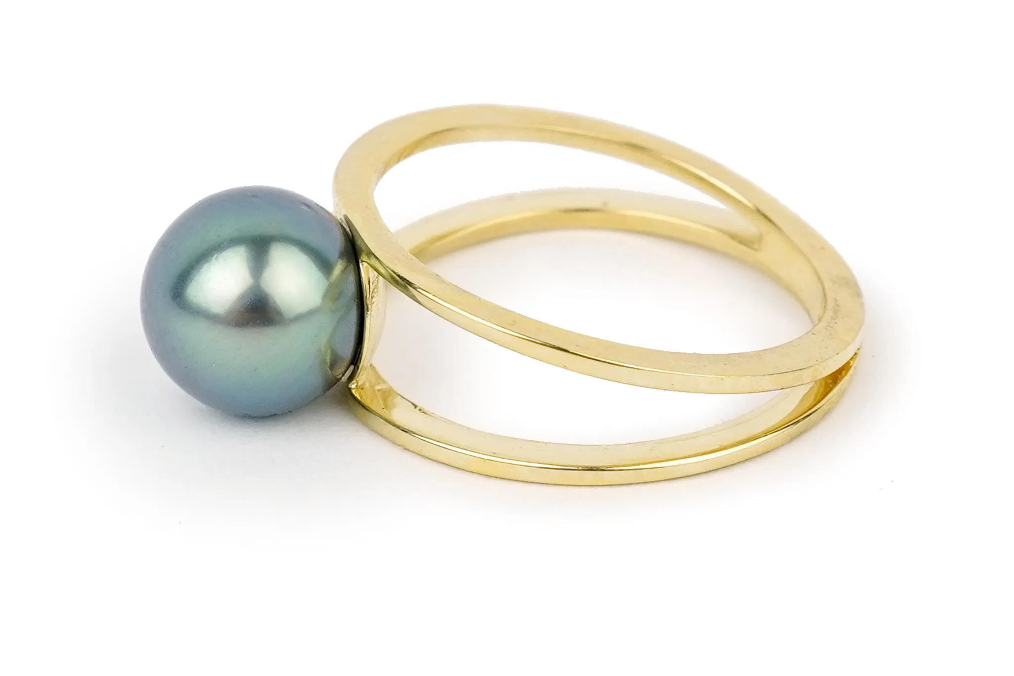 Sky Blue Tahitian Pearl Double Banded Ring