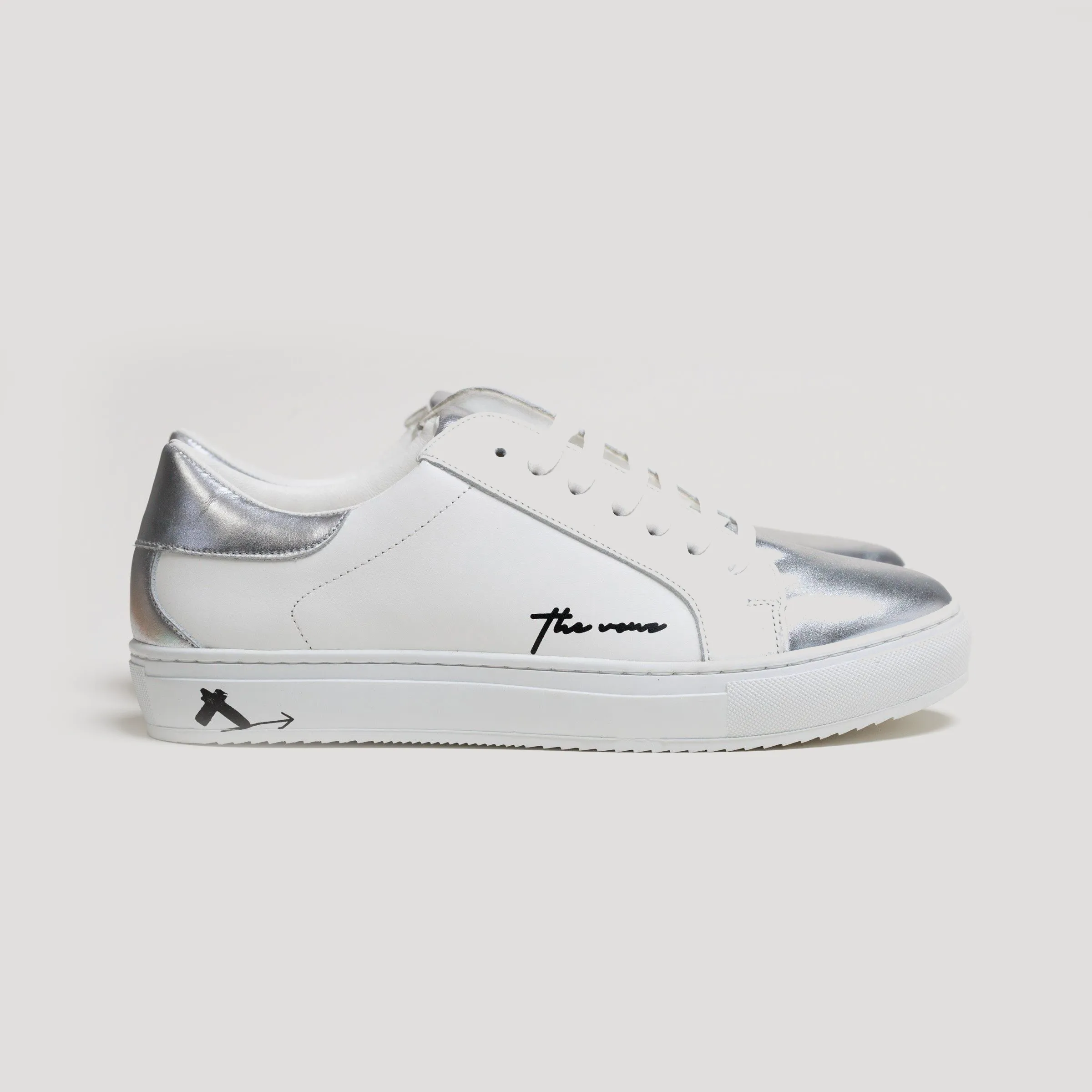Spanish White Leather Low Top With Metallic Leather Finishing