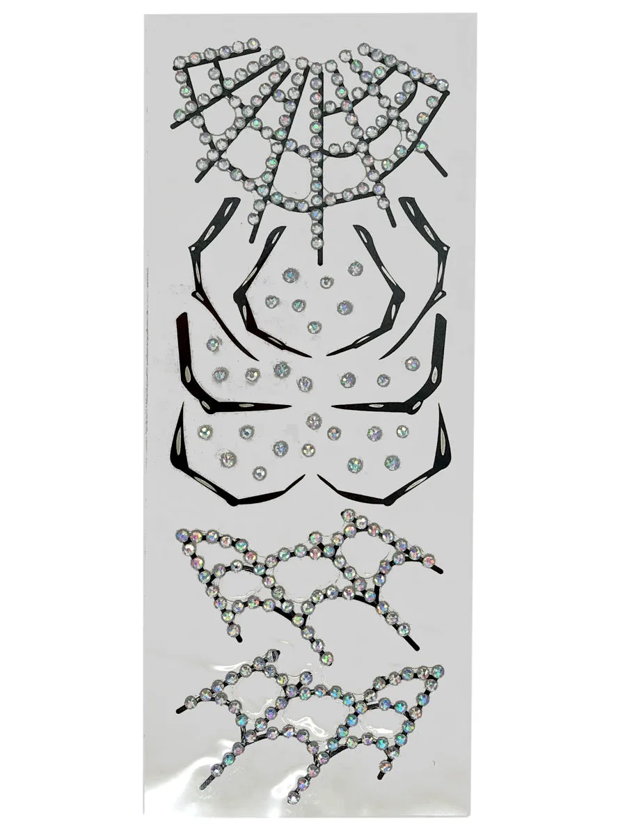 Spider Web Halloween Temporary Face Tattoos And Jewels Set