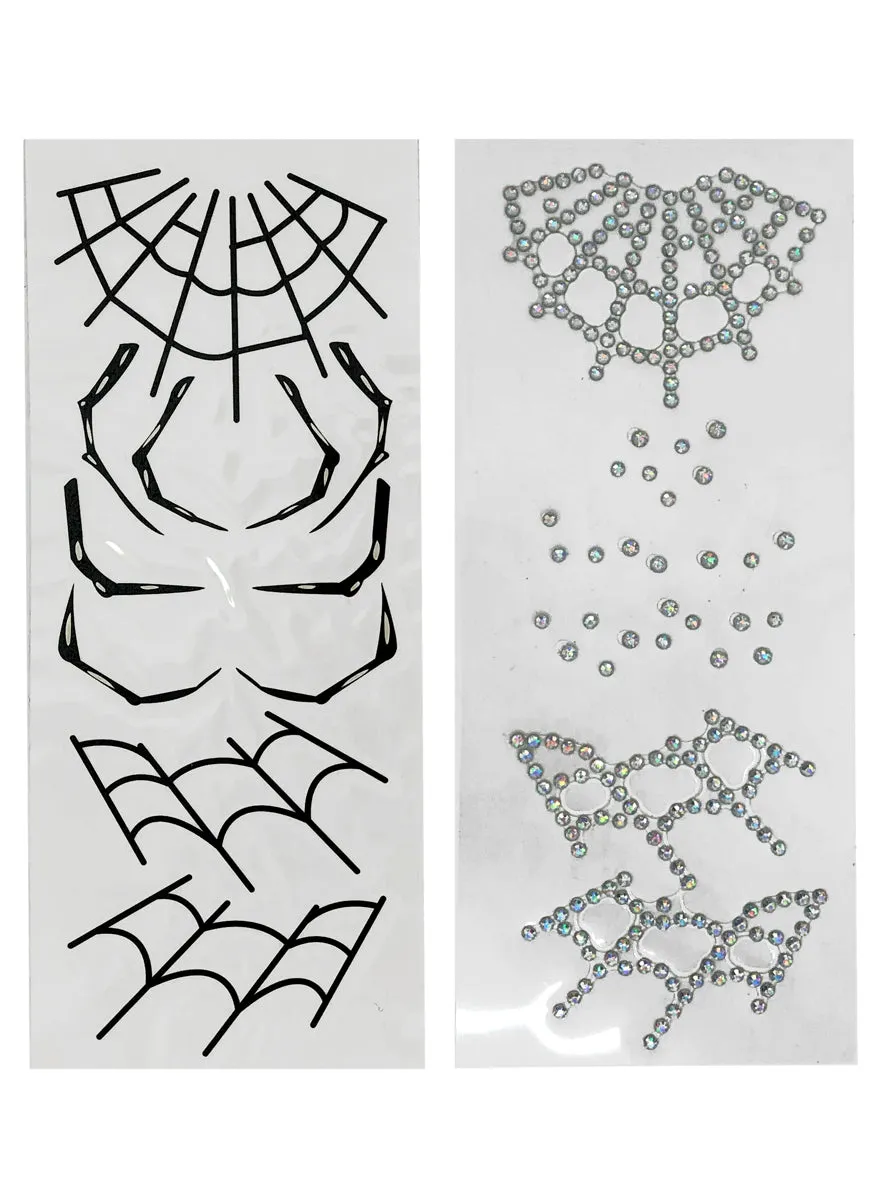 Spider Web Halloween Temporary Face Tattoos And Jewels Set