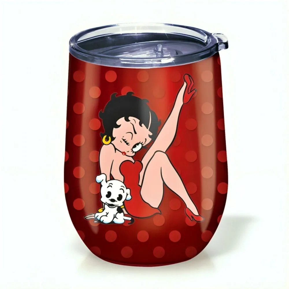 The Bradford Exchange Betty Boop™ Drinkware Collection Issue #1 Set of Two 12 oz. Insulated Stainless Steel Tumblers with Reusable Straws Featuring Durable Artwork of Betty Boop and Pudgy™ 4.5-inches