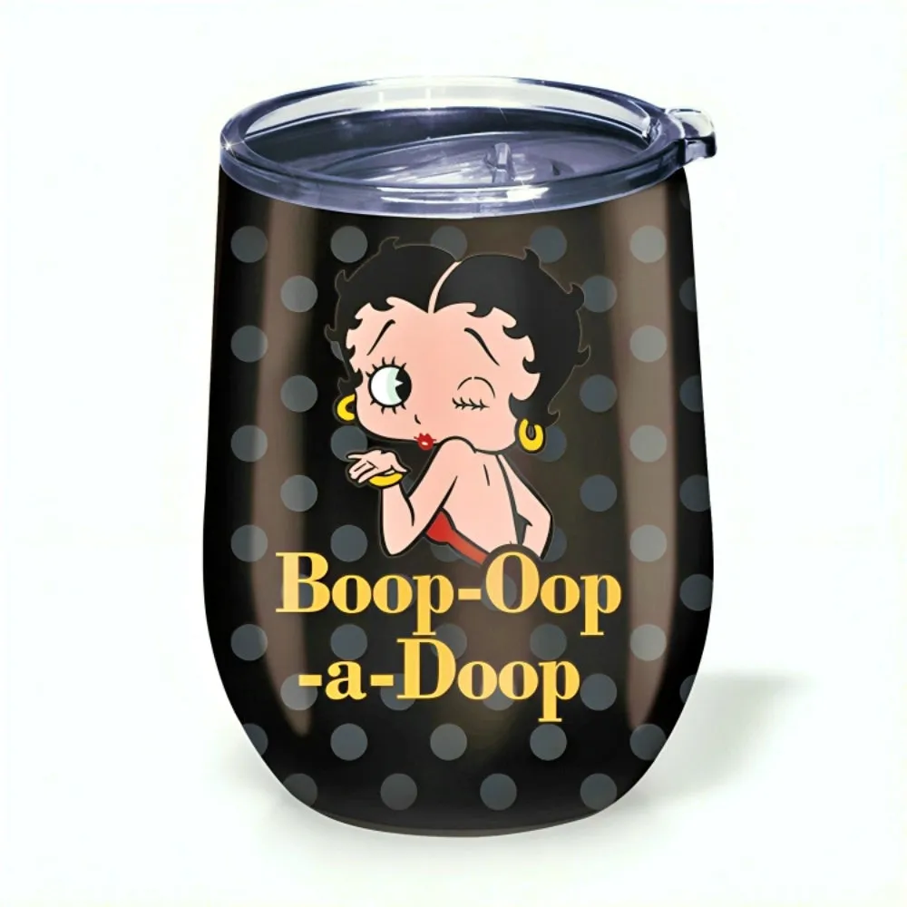 The Bradford Exchange Betty Boop™ Drinkware Collection Issue #1 Set of Two 12 oz. Insulated Stainless Steel Tumblers with Reusable Straws Featuring Durable Artwork of Betty Boop and Pudgy™ 4.5-inches