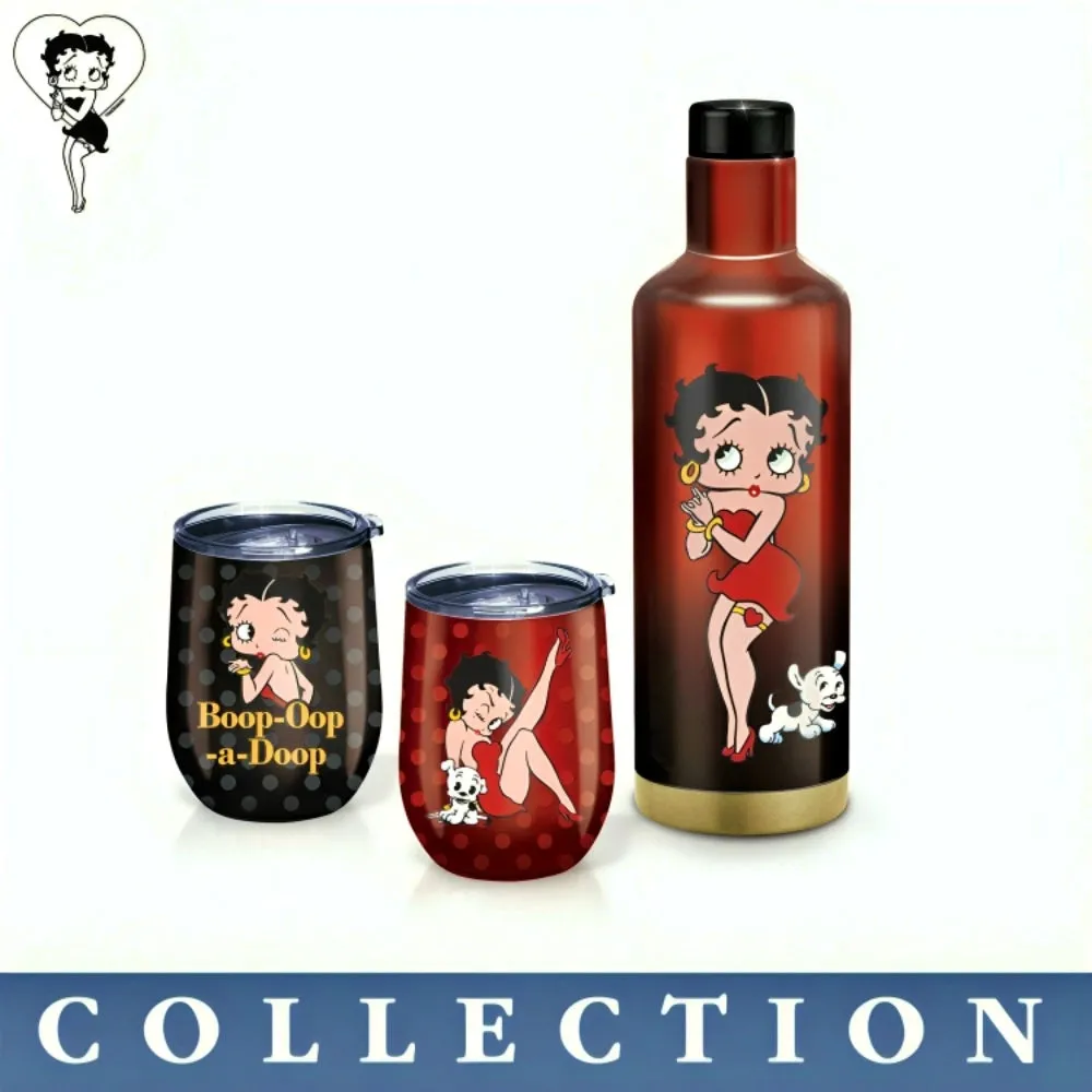 The Bradford Exchange Betty Boop™ Drinkware Collection Issue #1 Set of Two 12 oz. Insulated Stainless Steel Tumblers with Reusable Straws Featuring Durable Artwork of Betty Boop and Pudgy™ 4.5-inches