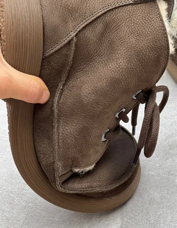 Winter Comfortable Soles Soft Leather Lace-up Boots With Fur