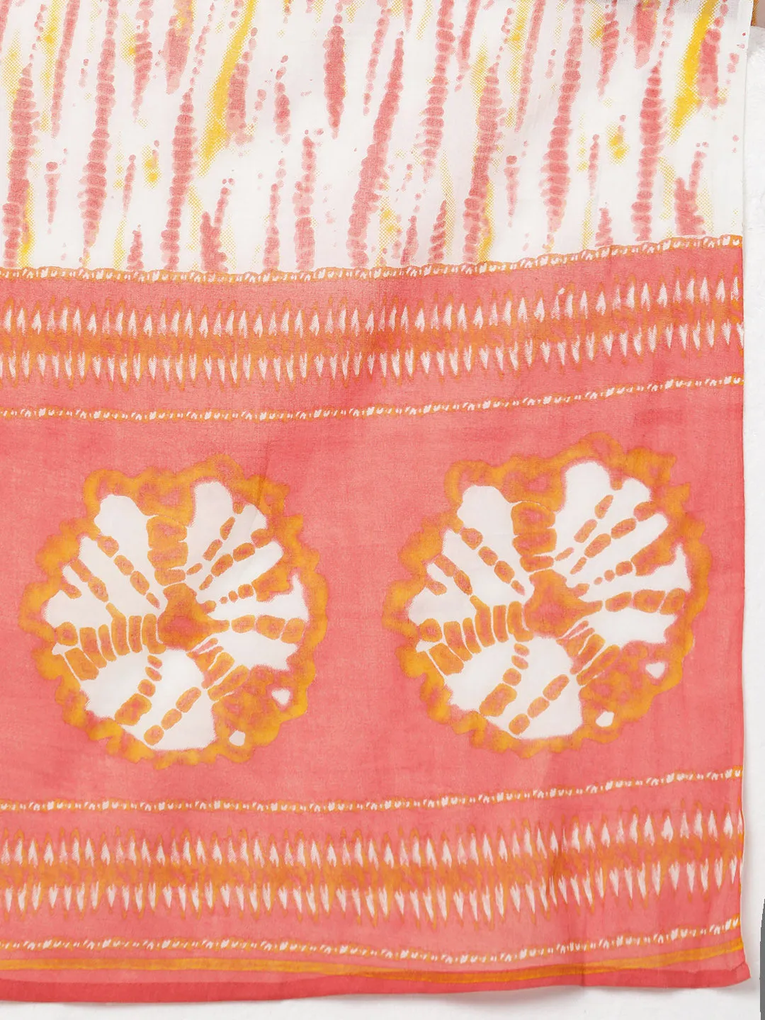 Women Orange Rayon Blend Bandhani Embroidered Straight Kurta Trousers With Dupatta