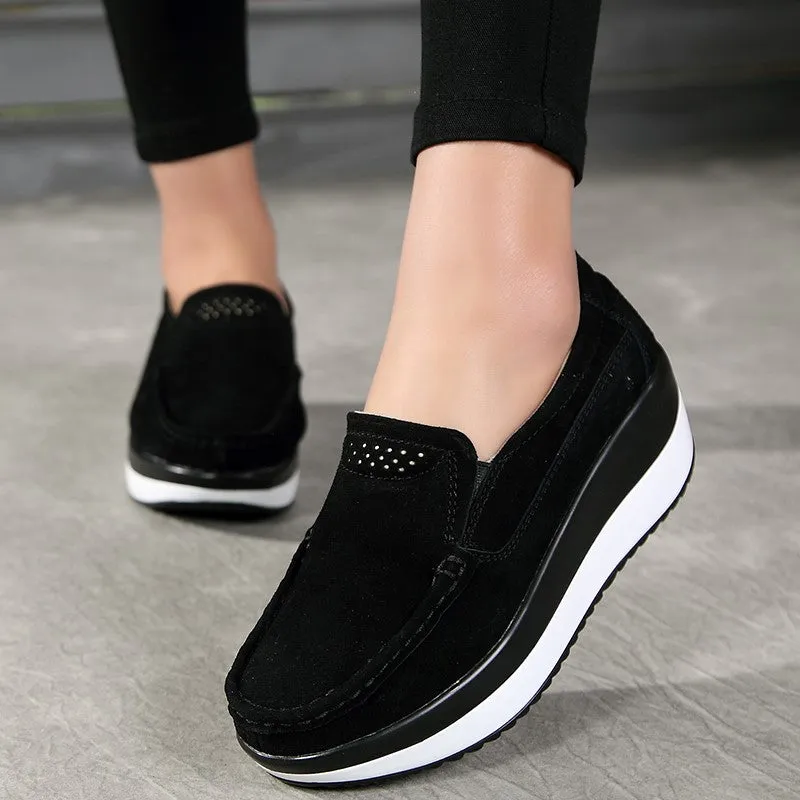 Women's platform leisure simple canvas walking slip-on loafers