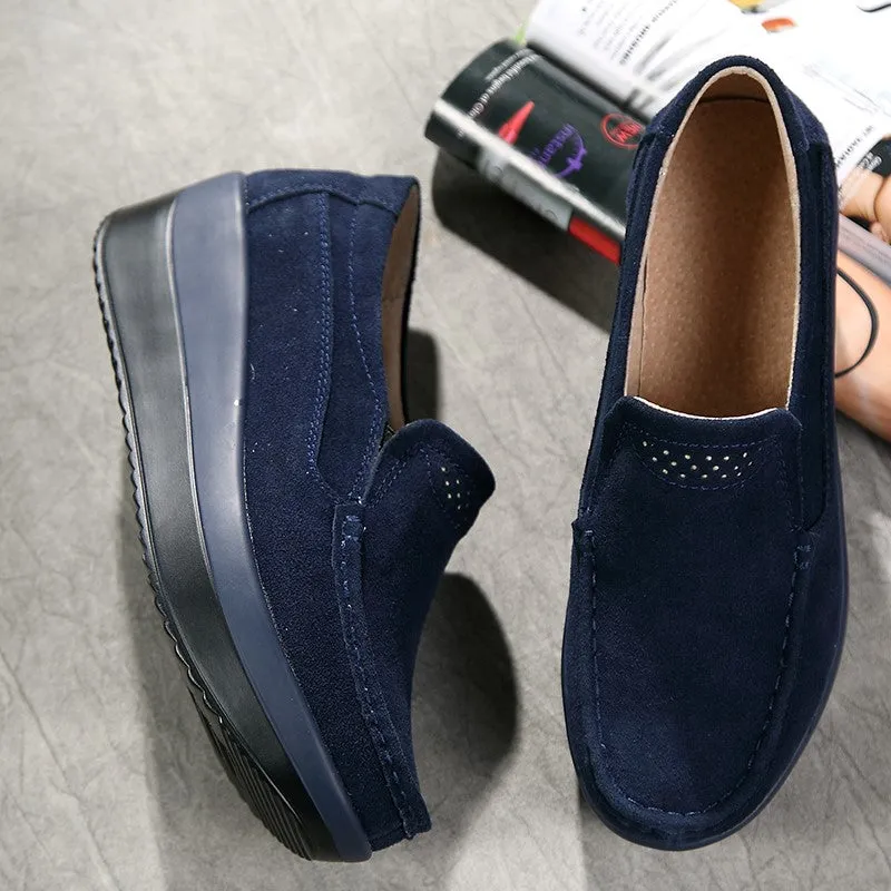 Women's platform leisure simple canvas walking slip-on loafers