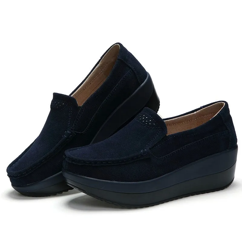 Women's platform leisure simple canvas walking slip-on loafers