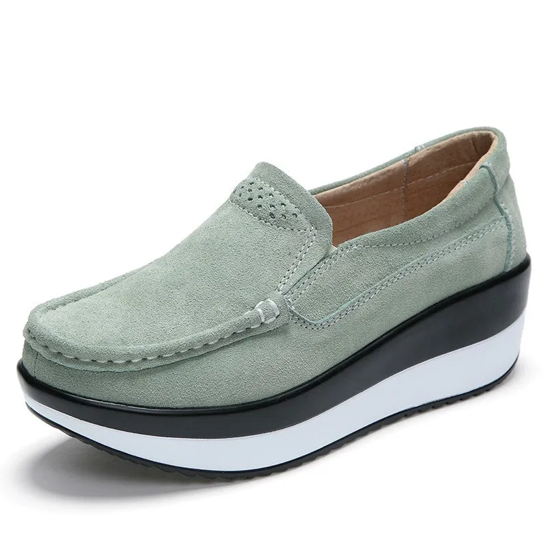 Women's platform leisure simple canvas walking slip-on loafers