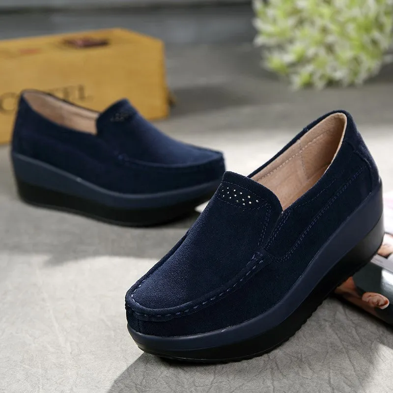 Women's platform leisure simple canvas walking slip-on loafers