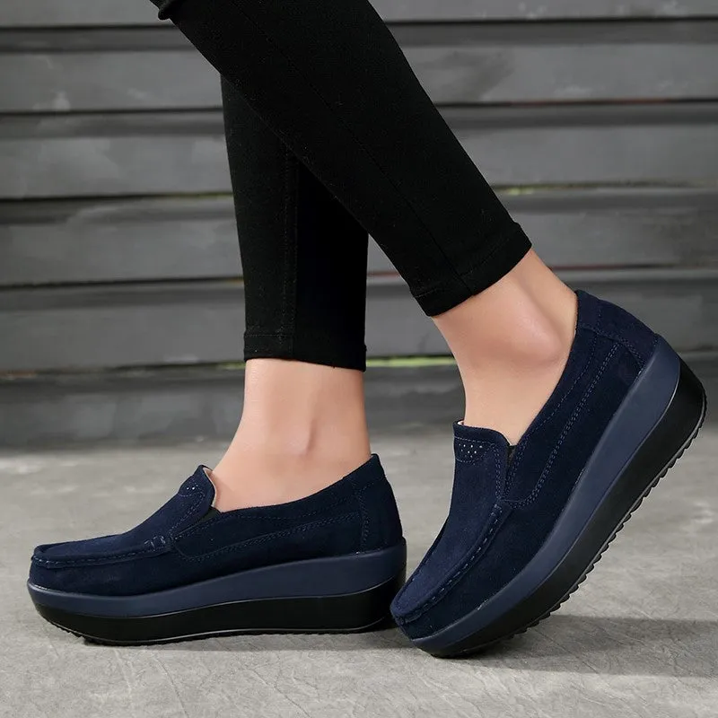 Women's platform leisure simple canvas walking slip-on loafers