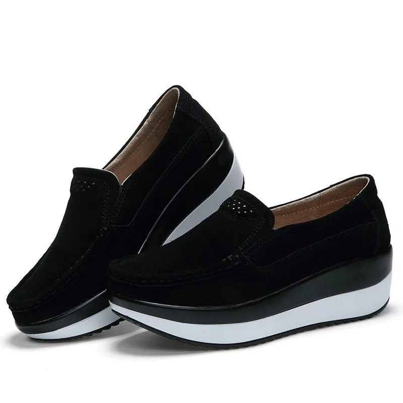 Women's platform leisure simple canvas walking slip-on loafers