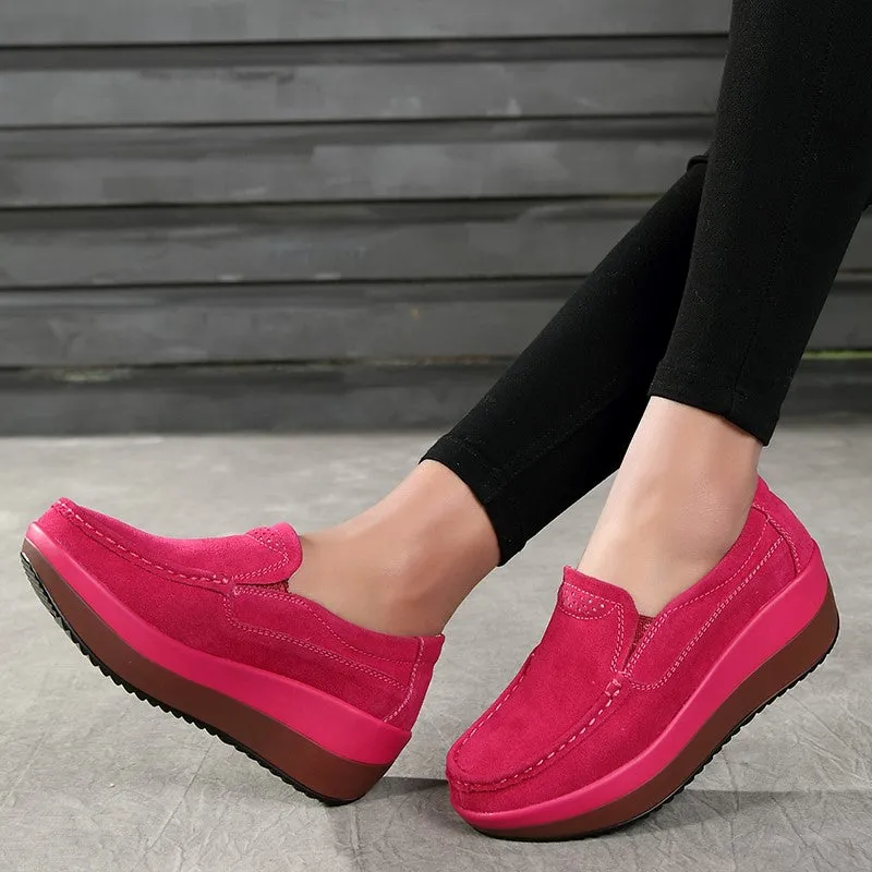 Women's platform leisure simple canvas walking slip-on loafers