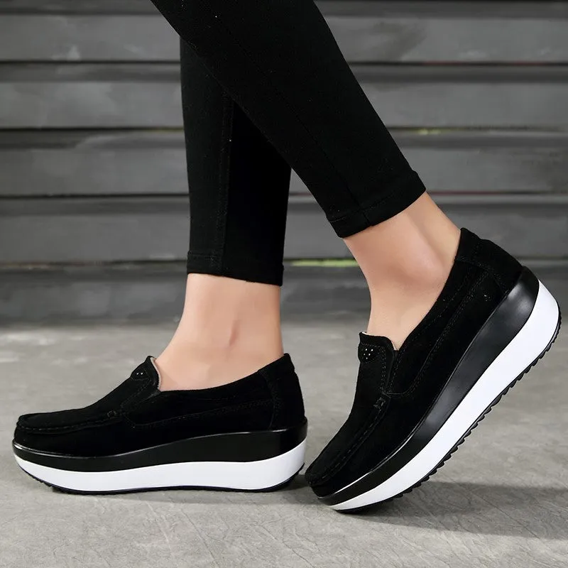 Women's platform leisure simple canvas walking slip-on loafers