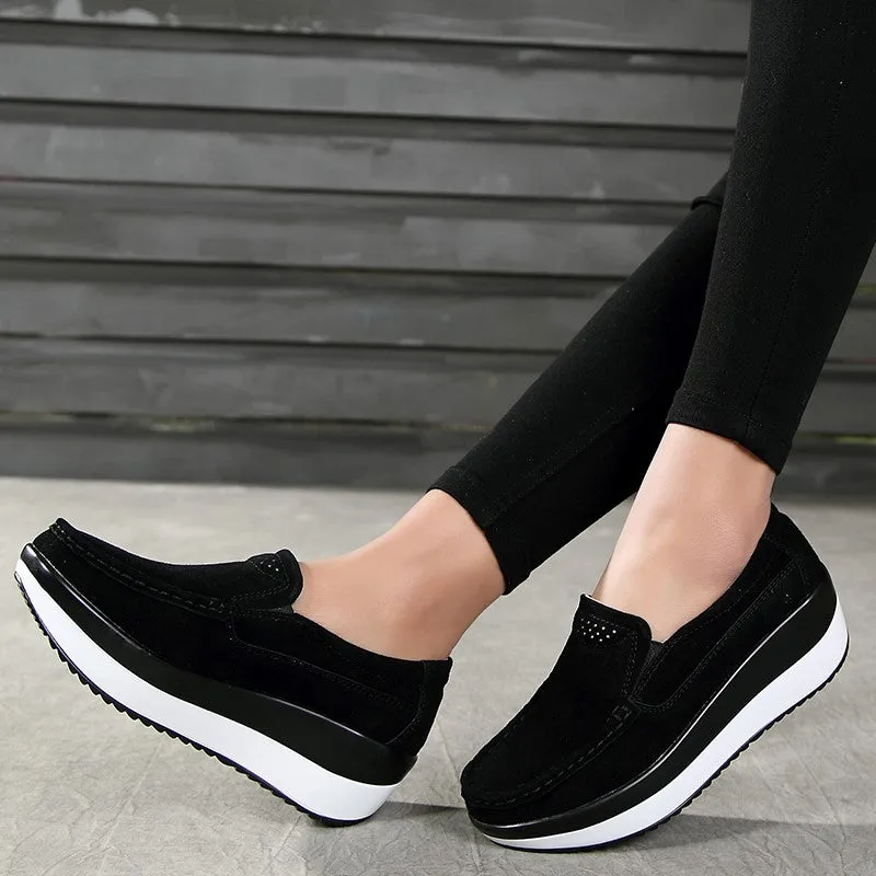 Women's platform leisure simple canvas walking slip-on loafers
