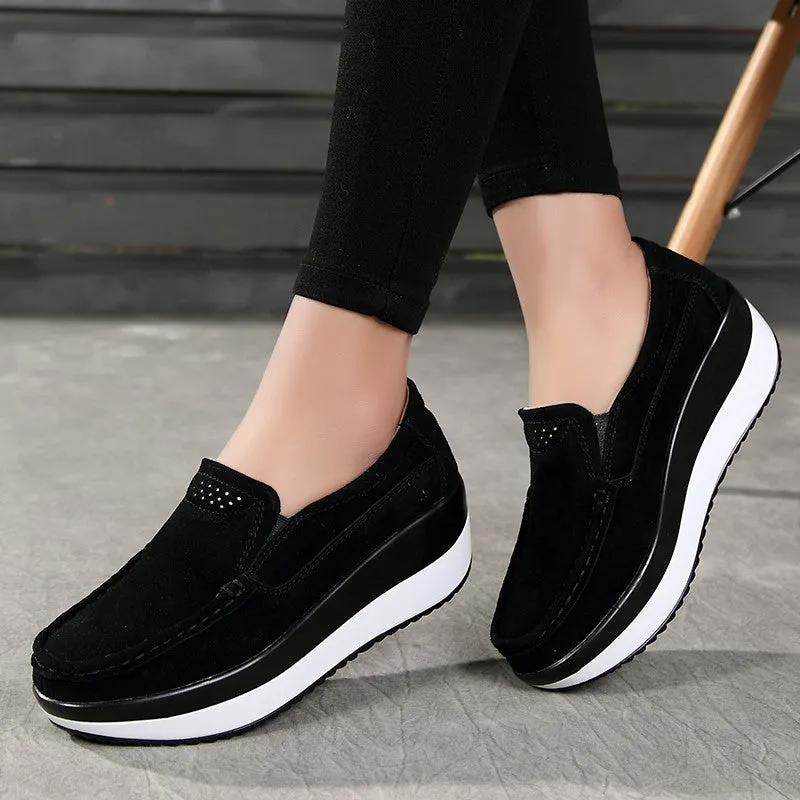 Women's platform leisure simple canvas walking slip-on loafers